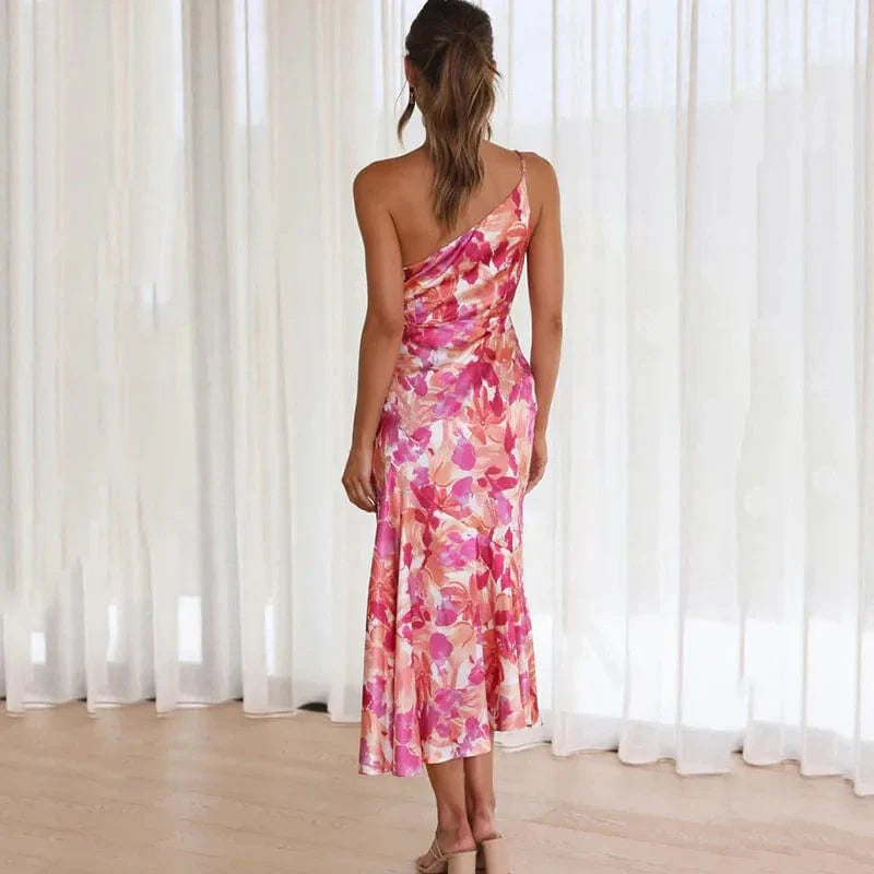 Elegantes One-Shoulder-Kleid Blumenmuster Sommer