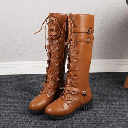 Retro Schnürstiefel Mit Schnalle Damen Stiefel