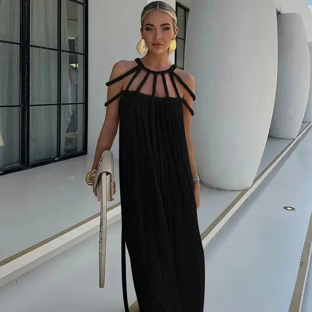 Boho Maxikleid Lang mit Drapierung und Träger - BerlinGlamour
