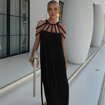 Boho Maxikleid Lang mit Drapierung und Träger - BerlinGlamour