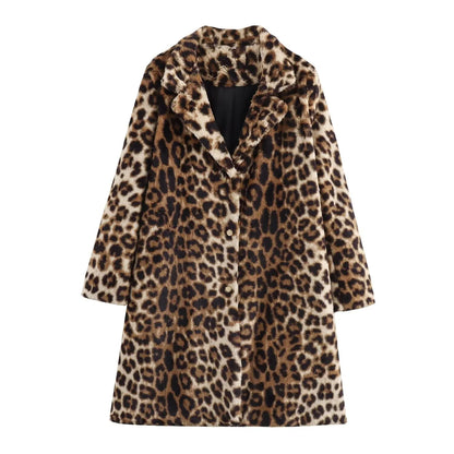 Leopardenmantel Kunstfell Winter Mantel Luxus Damen - BerlinGlamour
