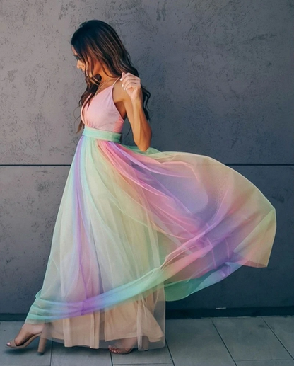 Buntes Regenbogenkleid Farbenfroh Auffällig Frauenkleid