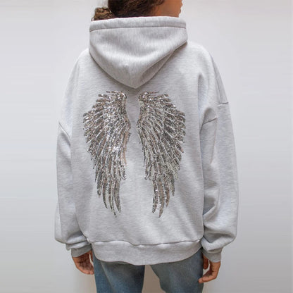 Grauer Hoodie mit Pailletten-Flügeln Frauen - BerlinGlamour