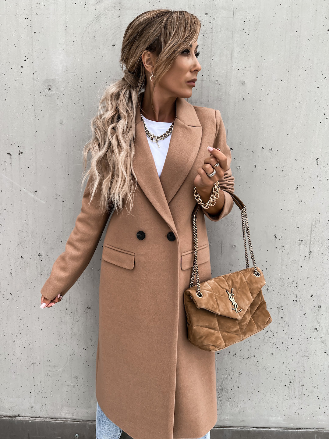Klassische Doppelreihen Jacke Wolle Warm Elegant