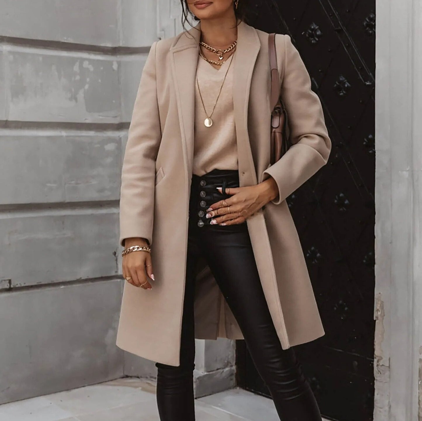 Mantel Damen Wollmischung Klassisch Knöpfe Modern