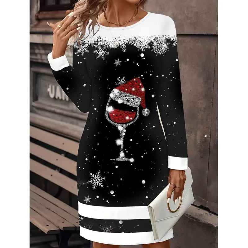 Weihnachtspullover-Kleid Damen Schneemann-Print Festlich