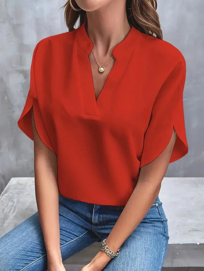Elegante Bluse V-Ausschnitt Fließend Frauenbluse