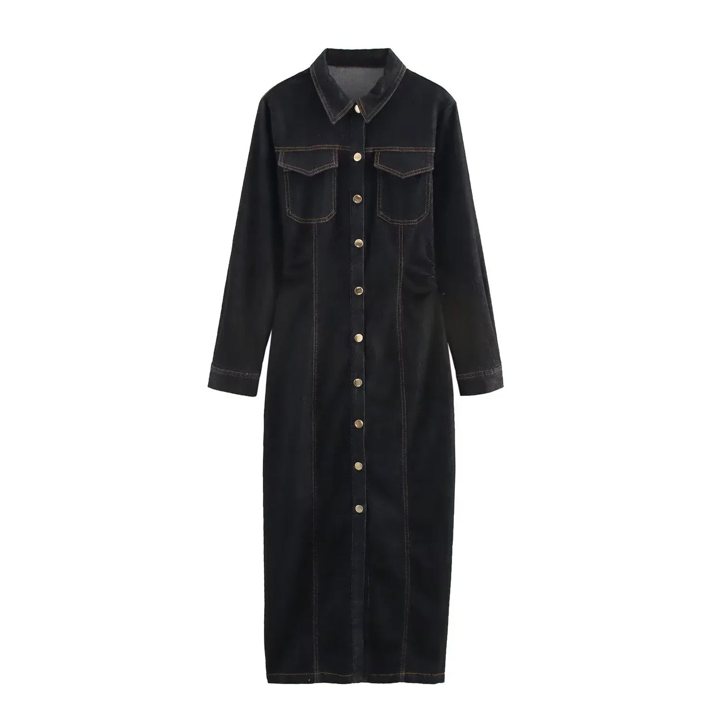Damen Jeanskleid Langärmlig Knopfleiste Modern