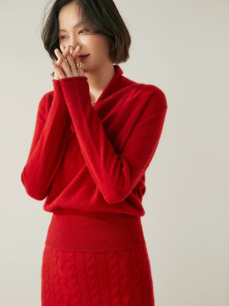 Damen Wickelpullover Elegantes Überkreuzdesign Modern