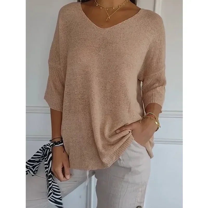 Weicher Strickpullover Fein Gestrickt Damen