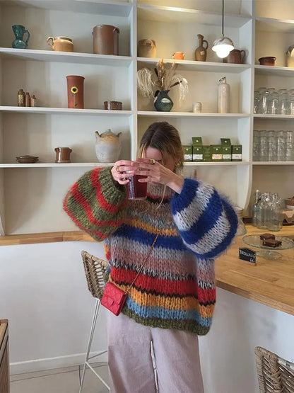 Damen Strickpullover Multicolor Winterwarm