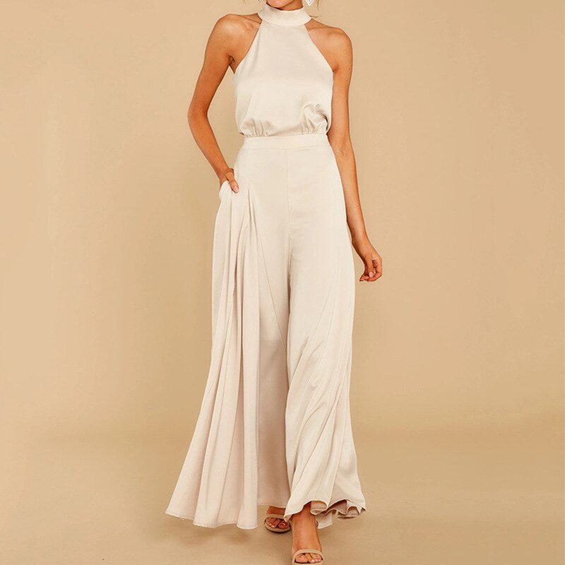Damen Jumpsuit Neckholder Weites Bein Elegant - BerlinGlamour