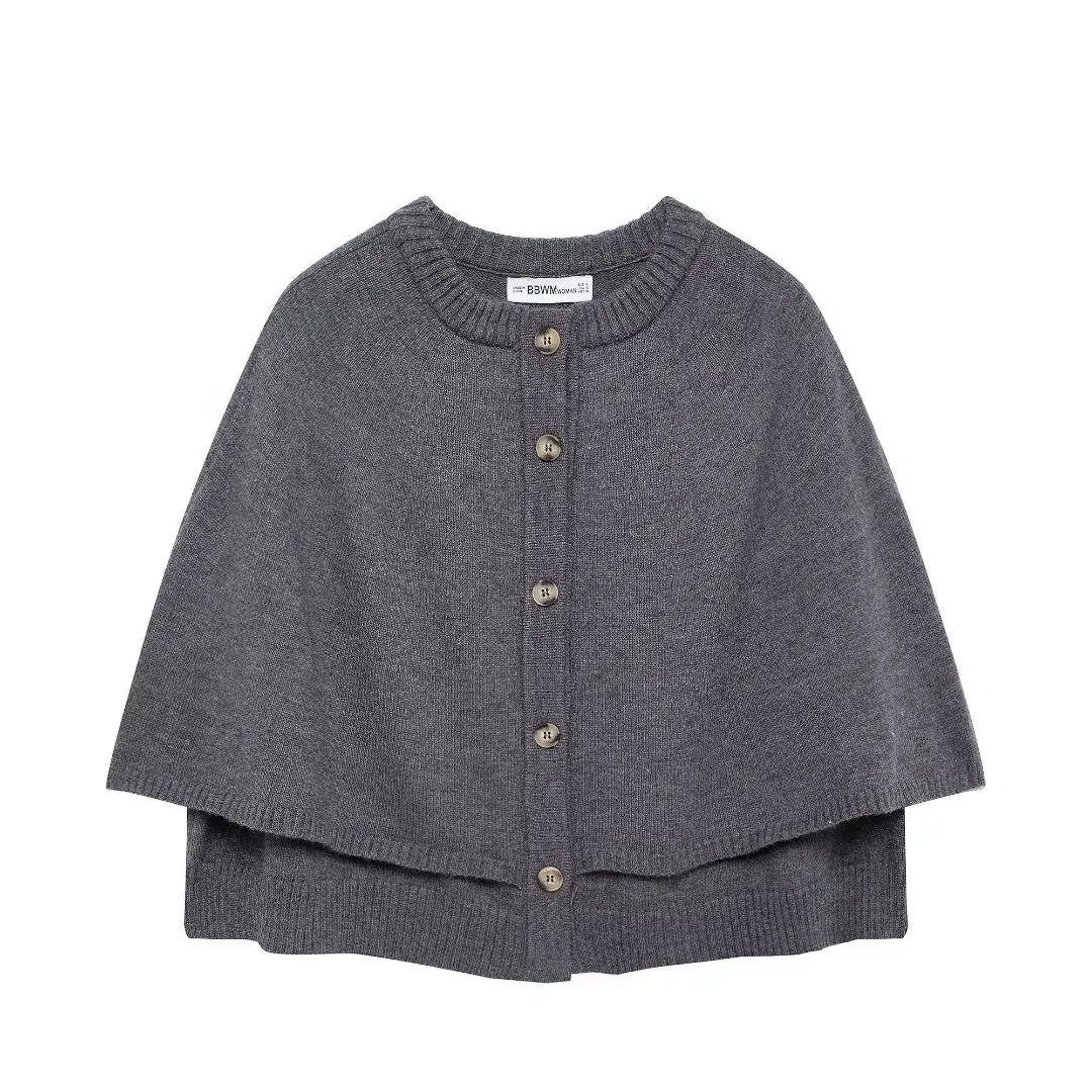 Strickweste Damen Modern mit Knöpfen und Cape-Look