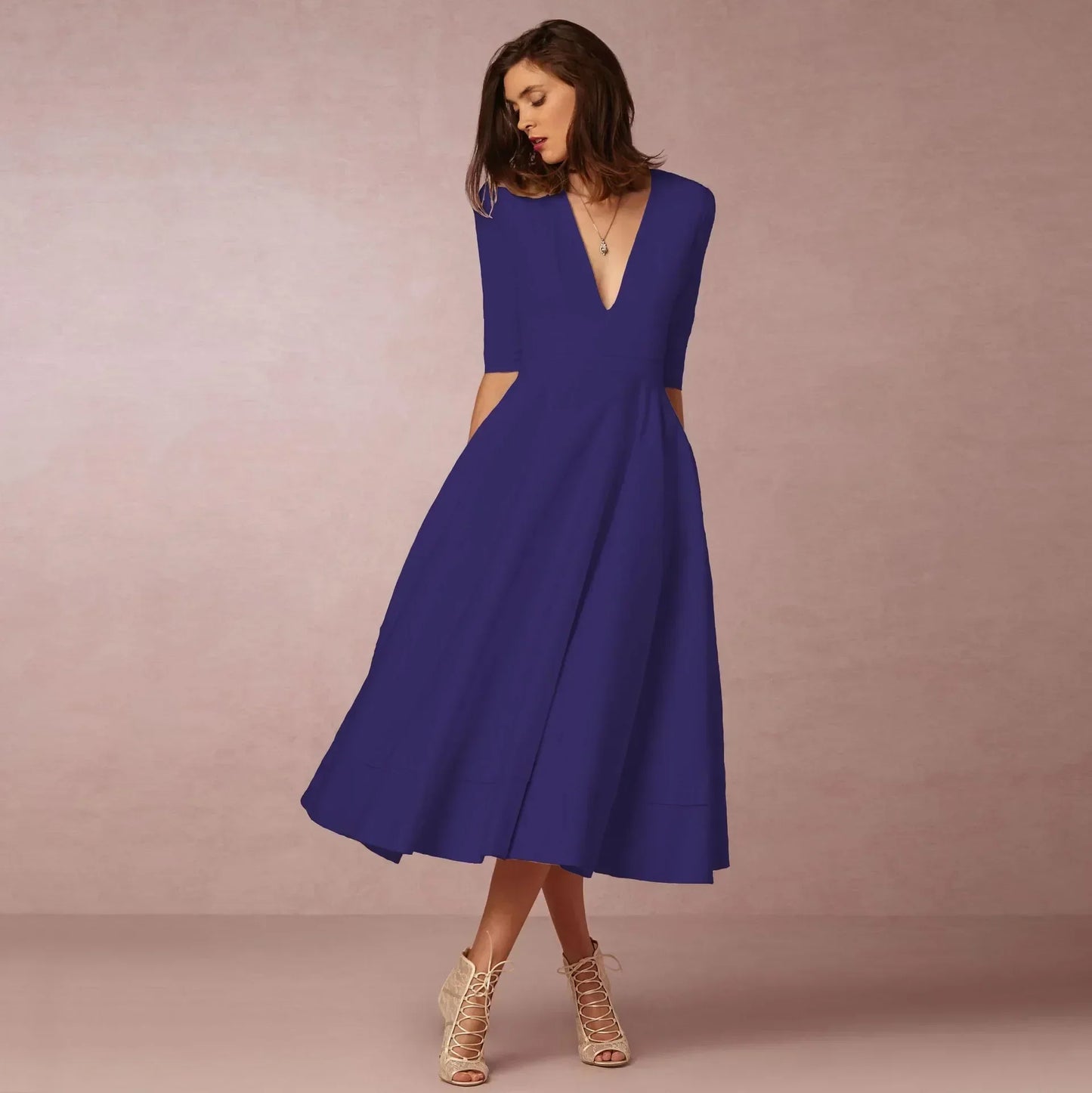 Elegantes Damen Midi Kleid Fließend Lang