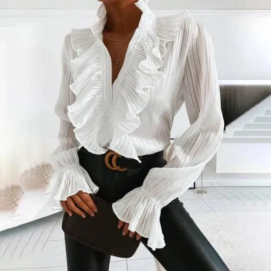 Frauenbluse Rüschen Langarm Elegante Bluse