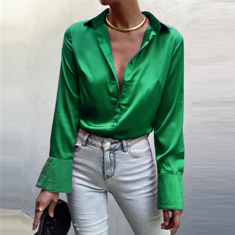 Elegante Satin Bluse Damen Modern - BerlinGlamour