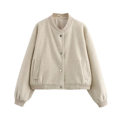 Damen Bomberjacke mit Knöpfen, Cropped, Lange Ärmel von Lurestis