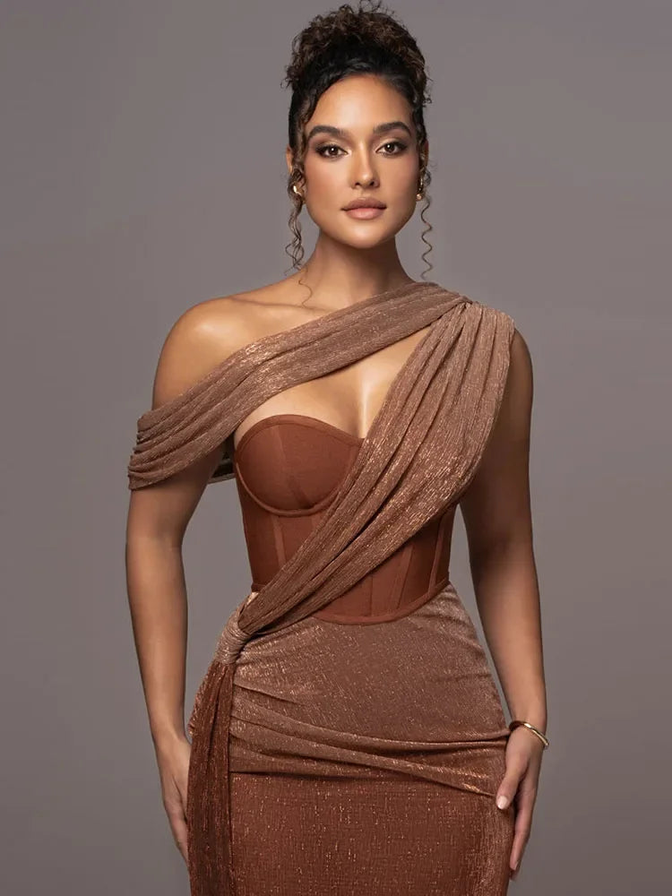 Damen Abendkleid Elegantes Ein-Schulter-Design