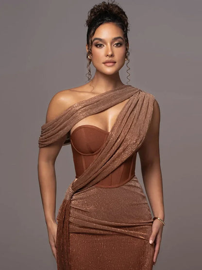 Damen Abendkleid Elegantes Ein-Schulter-Design