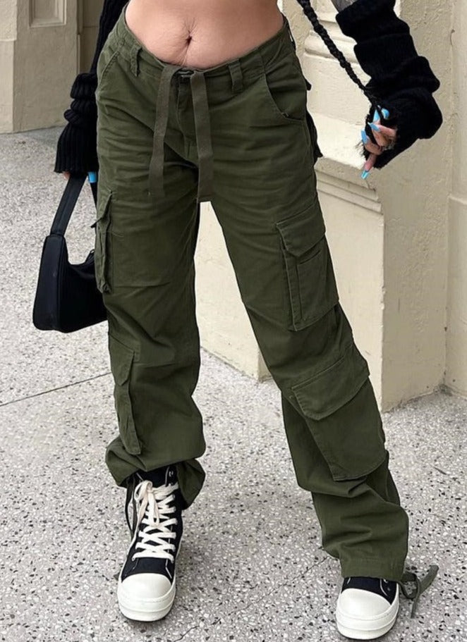 Damen Cargo Hose Weite Beinlocke Mit Taschen