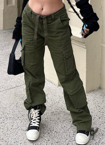 Damen Cargo Hose Weite Beinlocke Mit Taschen