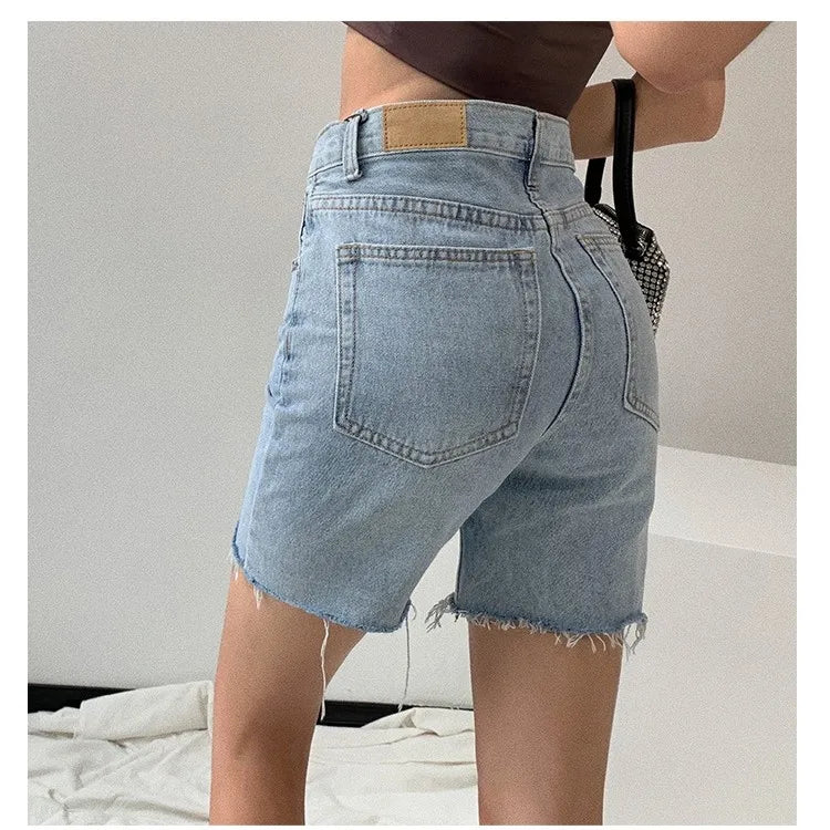 Damen Bermuda Shorts Jeans Raw Hem Kurz