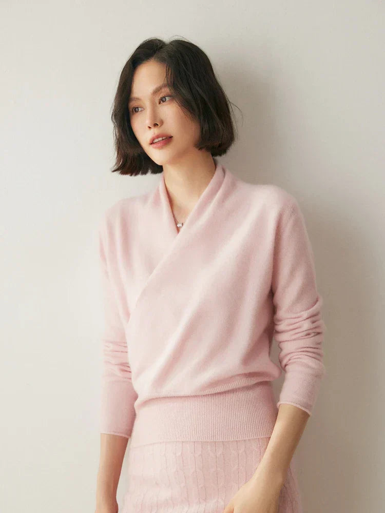 Damen Wickelpullover Elegantes Überkreuzdesign Modern