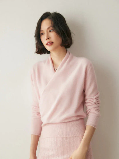 Damen Wickelpullover Elegantes Überkreuzdesign Modern