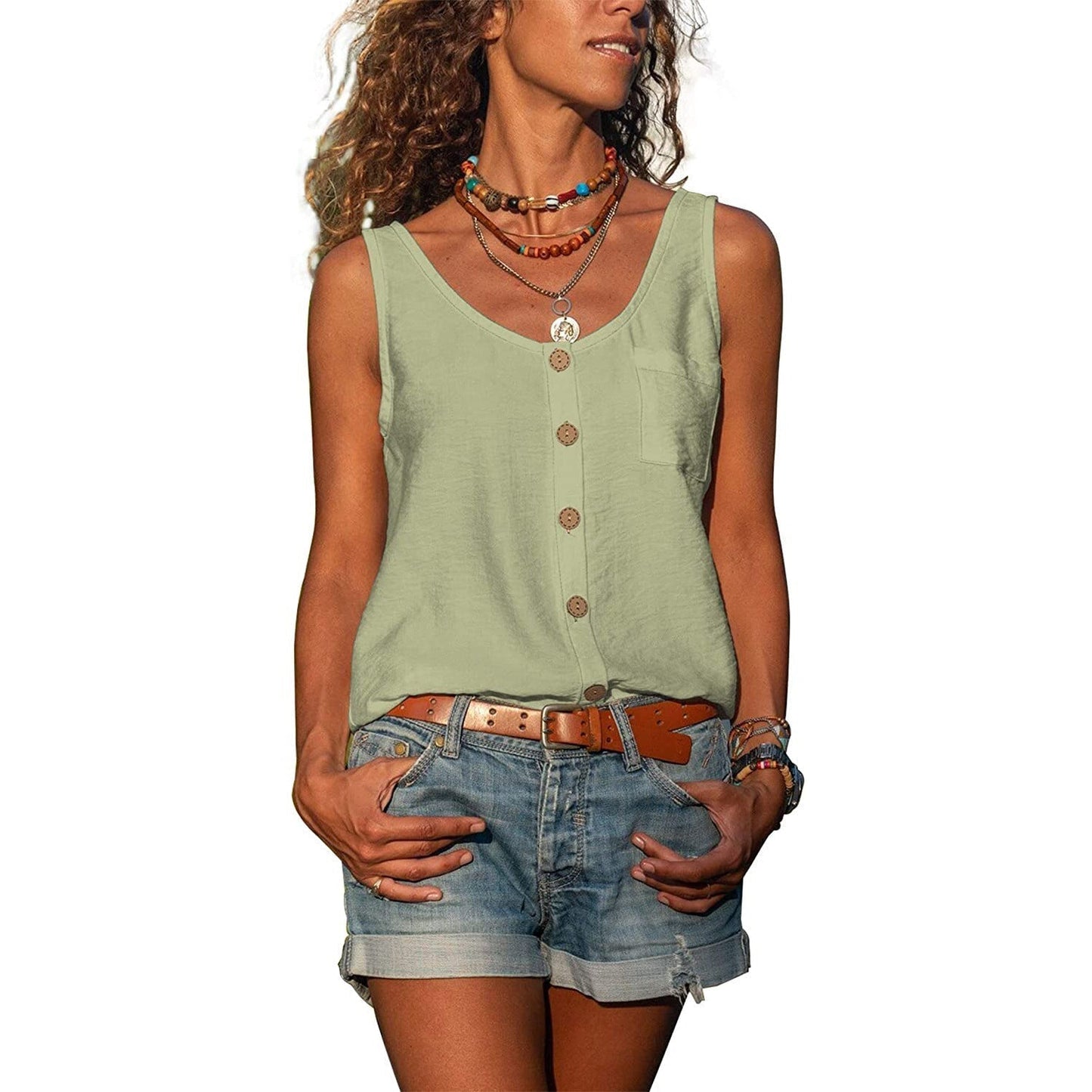 Damen Tanktop mit Knöpfen und Seitentasche
