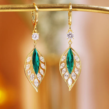 Glitzernde Zirkon Ohrringe Blatt Muster Elegant