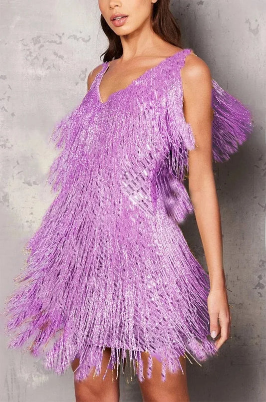 Glitzerndes Damen Minikleid Partykleid mit Fransen - BerlinGlamour
