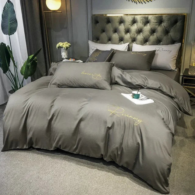 Luxus Bettwäsche mit Stickdesign Elegante Schlafzimmer