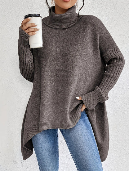 Damen Oversized Pullover Warm Hochkragen Winter