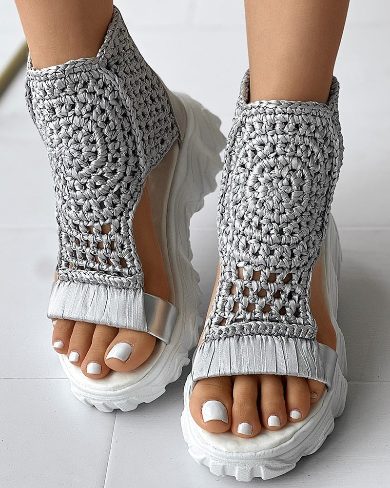 Damen Sandalen Geflochtene Keilsandalen Sommer Schuhe