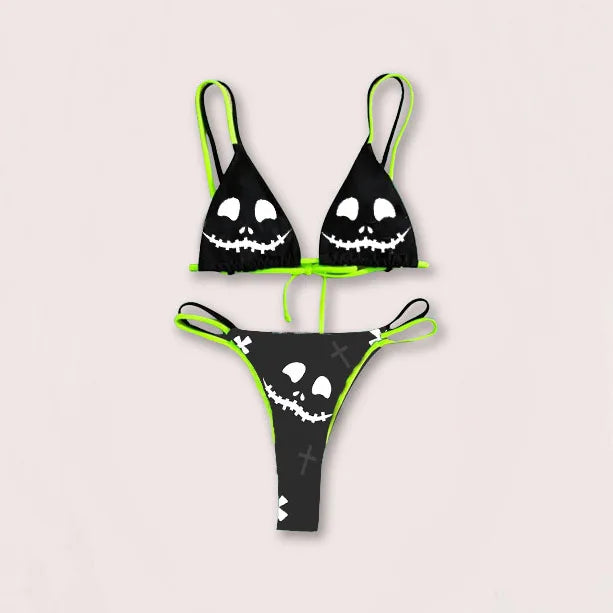 Gothic Badeanzug Frauen Totenkopf Druck Bikini Set Schwarz