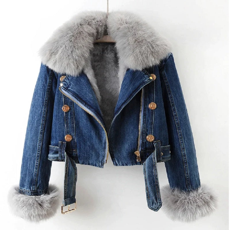 Lederjacke Femme Fellkragen Lässig Modern