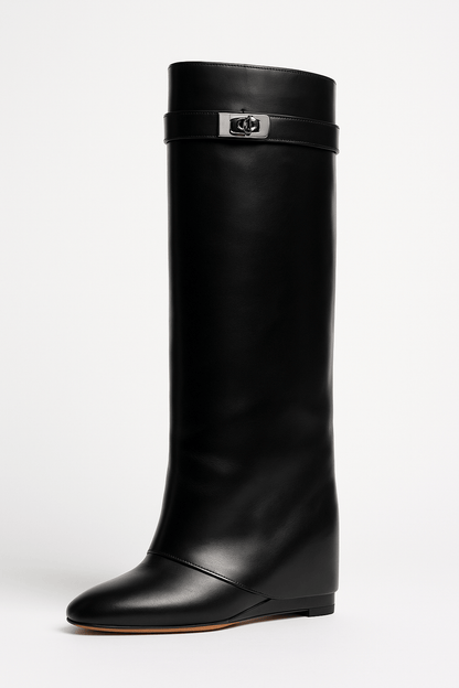Damen Stiefel Elegante Keilabsatz Spitze Schuhspitze
