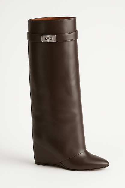 Damen Stiefel Elegante Keilabsatz Spitze Schuhspitze