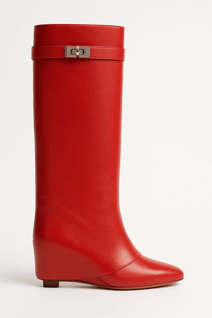Damen Stiefel Elegante Keilabsatz Spitze Schuhspitze