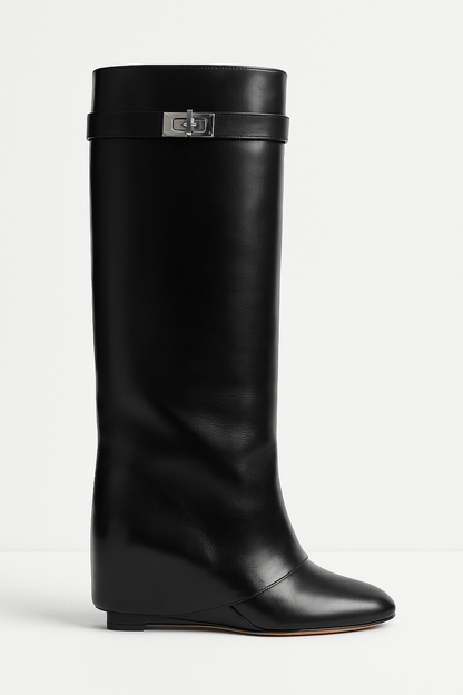 Damen Stiefel Elegante Keilabsatz Spitze Schuhspitze - BerlinGlamour