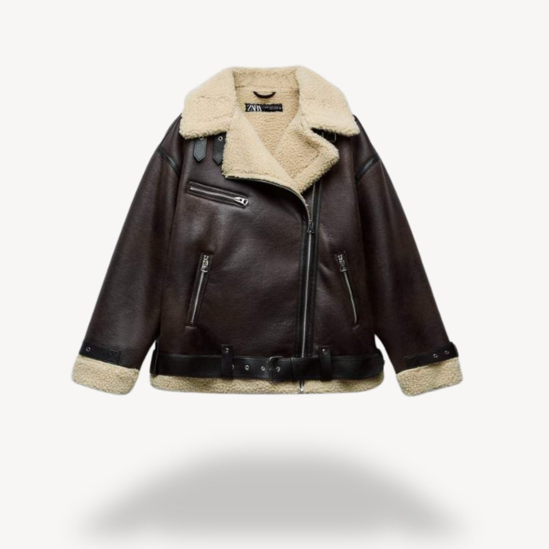 Shearling-Bikerjacke für Damen | Loravelle 0
