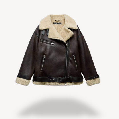 Shearling-Bikerjacke für Damen | Loravelle 0