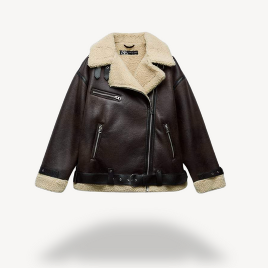 Shearling-Bikerjacke für Damen | Loravelle 0