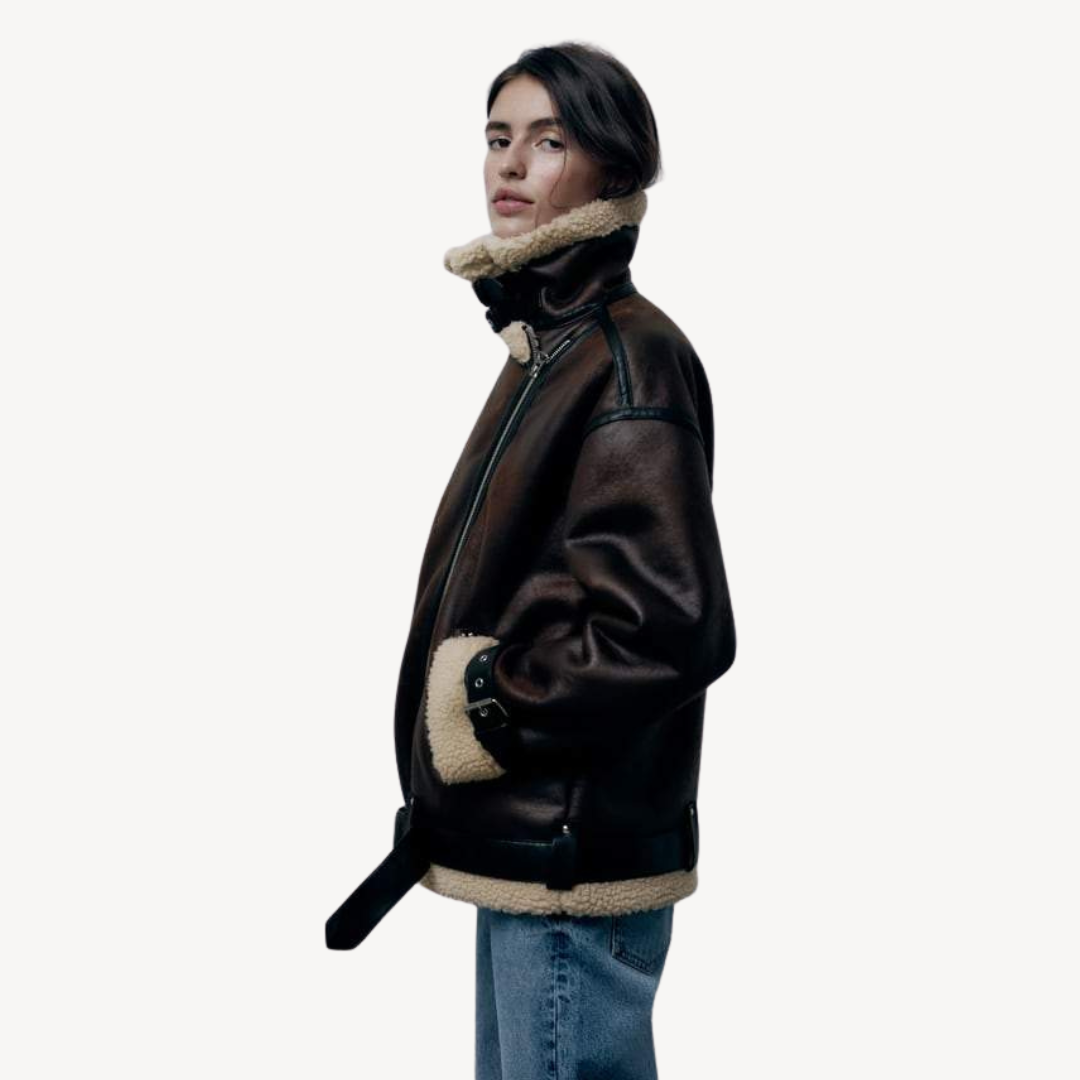 Shearling-Bikerjacke für Damen | Loravelle 2