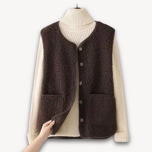 Sherpa-Fleeceweste für Damen – weiche, ärmellose Plüschjacke mit Taschen – lässige Winterkleidung 0