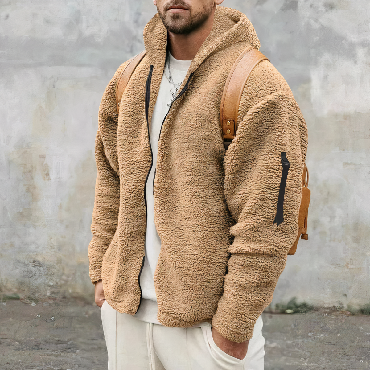 Herren Fleecejacke Warm Kapuze Reißverschluss Sherpa - BerlinGlamour