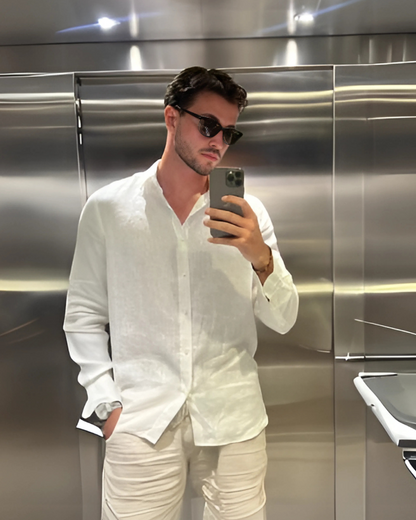 Männer Sommer Outfit Leinenhemd Shorts Sonnenbrille