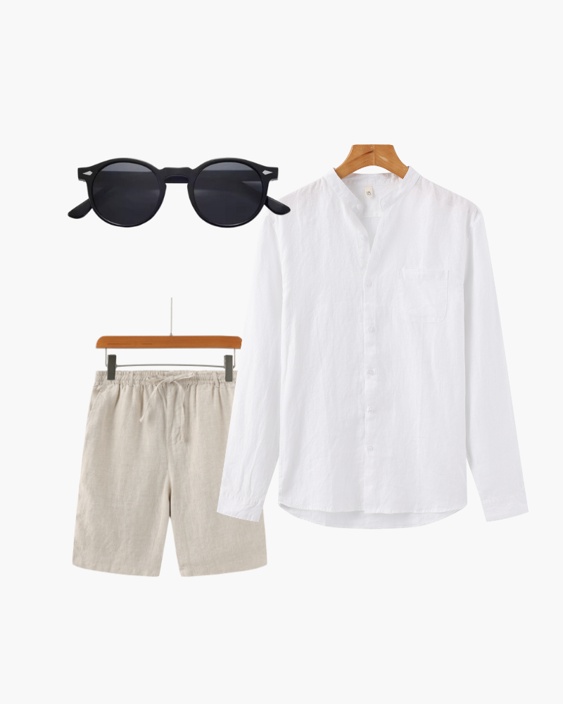 Männer Sommer Outfit Leinenhemd Shorts Sonnenbrille - BerlinGlamour