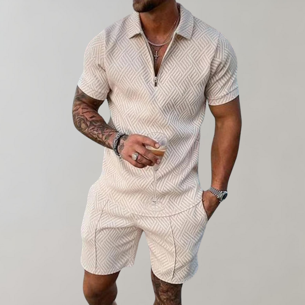Shorts und Shirt Set | Kurzarm | Poloshirt | Zweiteiliges Set | Sommerkleidung für Männer-Beige-S-Chaps Herrenmode