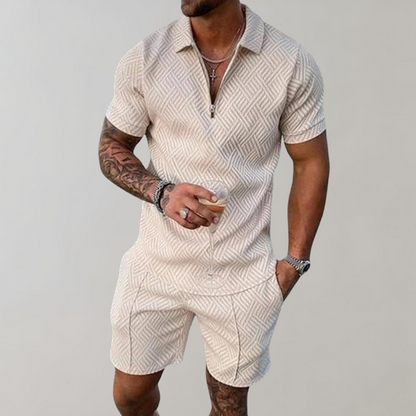 Shorts und Shirt Set | Kurzarm | Poloshirt | Zweiteiliges Set | Sommerkleidung für Männer-Beige-S-Chaps Herrenmode